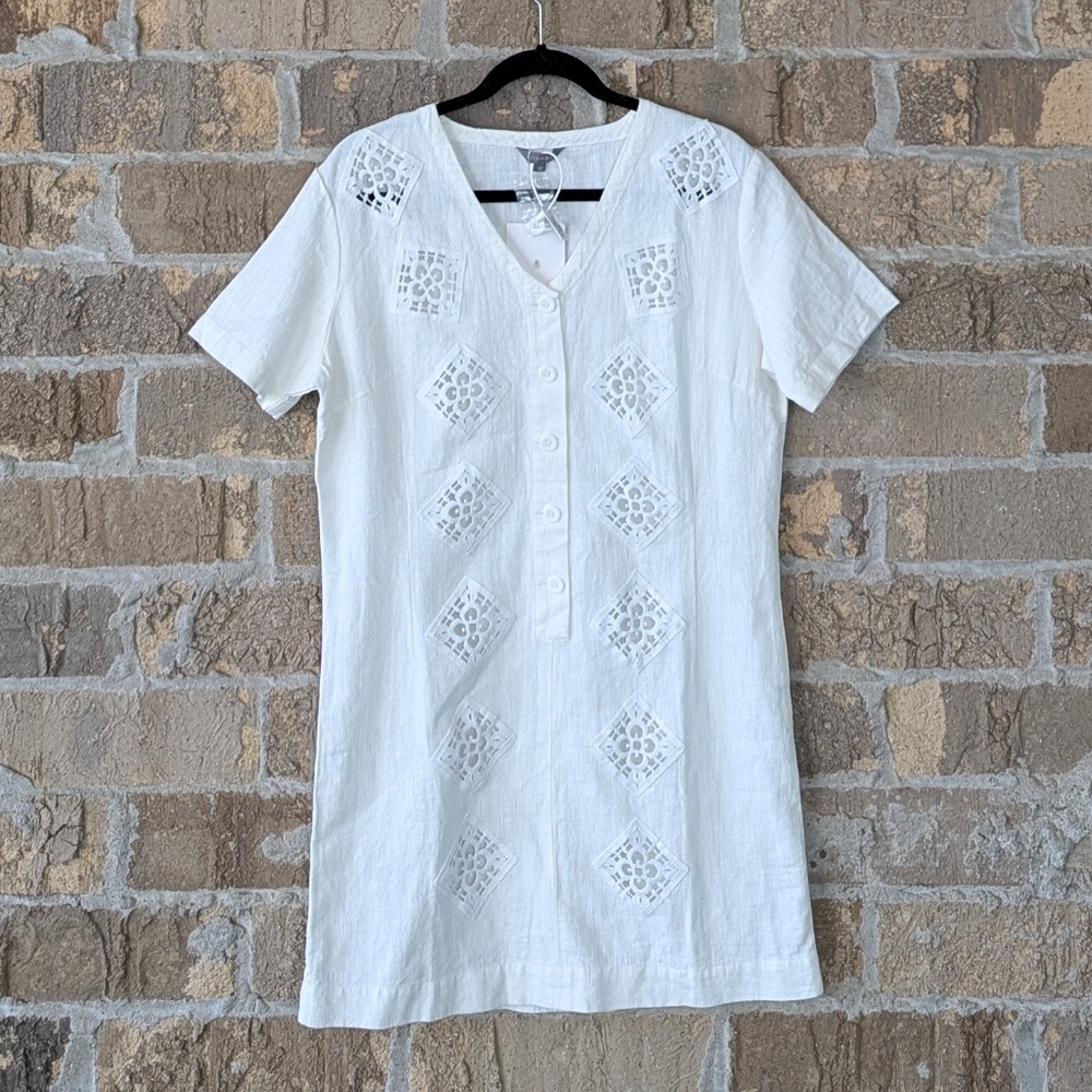 NWT Coziness Linen Cotton Short Sleeve Mini Dress White Lace Size XS